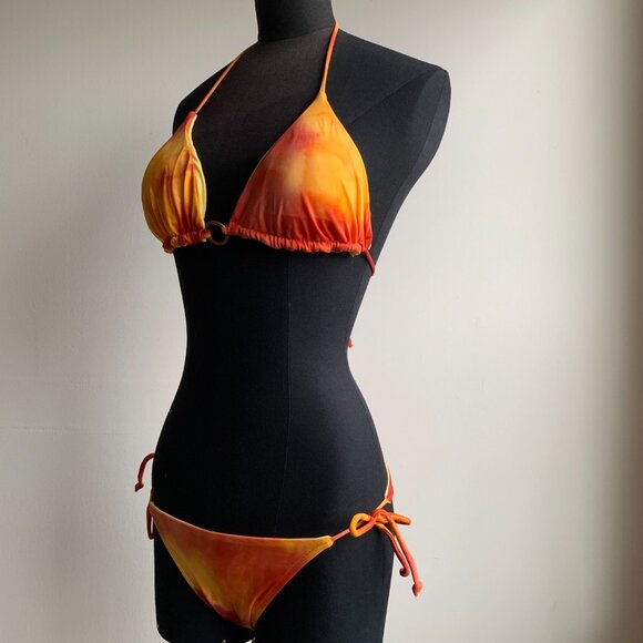 Billabong surf BLUE CRUSH Vintage bikini tie dye reversible orange solid yellow - Picture 5 of 10